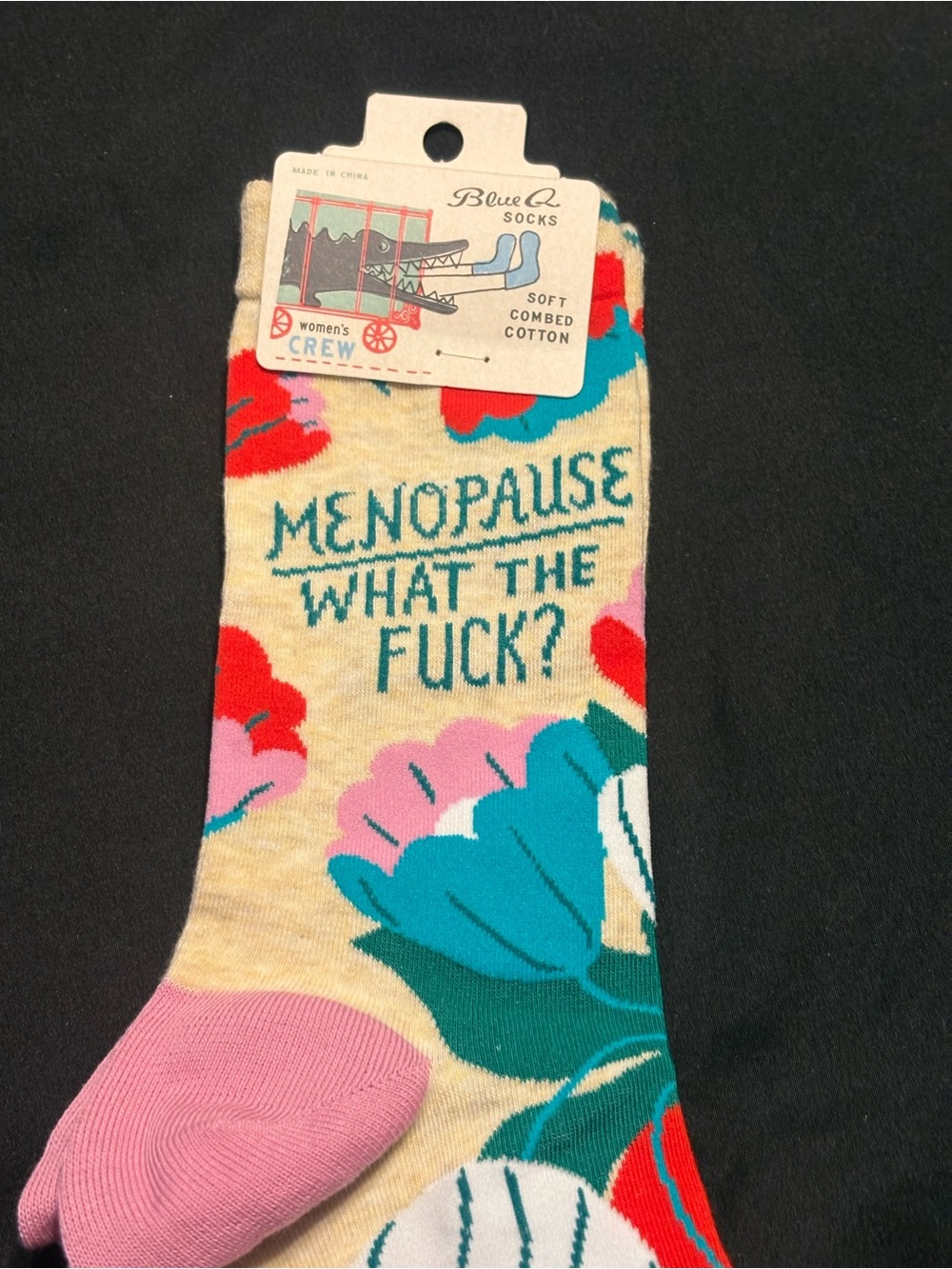 Blue Q Women's Crew Socks - 'Menopause What The F***?' in Cream & Multicolor